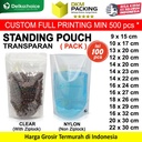(PACK) Standing Pouch CLEAR TRANSPARAN kemasan Bening Transparent Food Grade Snack Makanan DELKOCHOICE