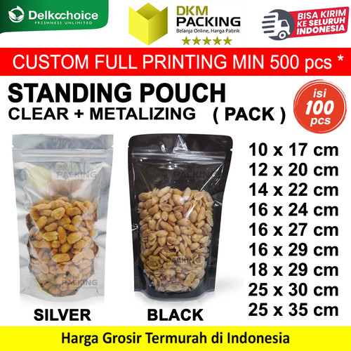 (PACK) Standing Pouch CLEAR METALIZING kemasan Kombinasi Transparan Bening Food Grade Snack Makanan DELKOCHOICE