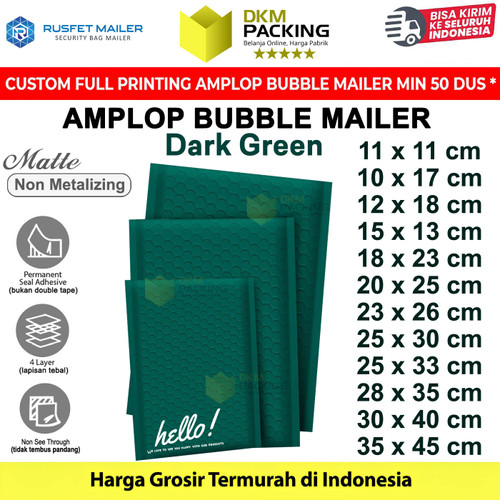 Amplop Bubble DARK GREEN Envelope Bag Security Mailer Kantong Polybubble Packing Paket RUSFET