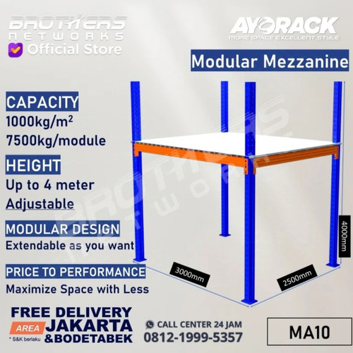 PANGGUNG MEZANIN GUDANG 1 TON RAK MODULAR MEZZANINE AYORACK MA10-2530S