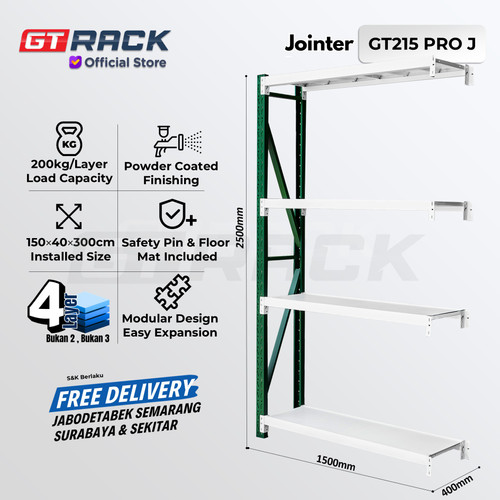 RAK GUDANG BESI GT RACK GT215 PRO - 200KG 4 SUSUN 2.5 METER LEBAR 40CM