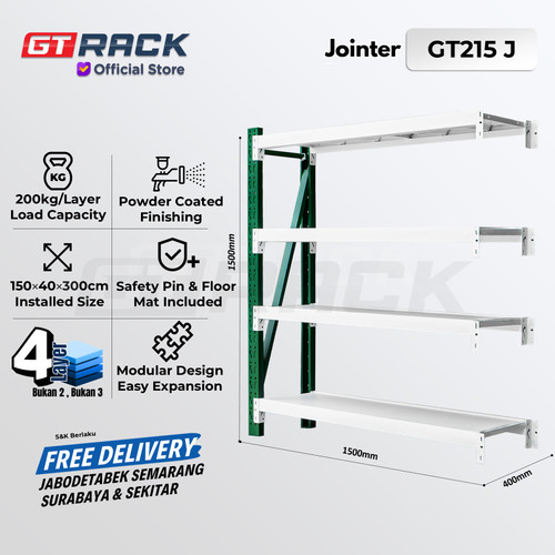 RAK GUDANG BESI GT RACK GT215 - 200KG 4 SUSUN 1.5 METER LEBAR 40CM
