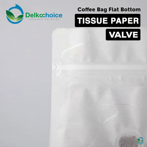 Flat Bottom TISSUE PAPER VALVE Standing Pouch Ziplock Kraft Kertas Coffee Bag Kemasan Kopi DELKOCHOICE
