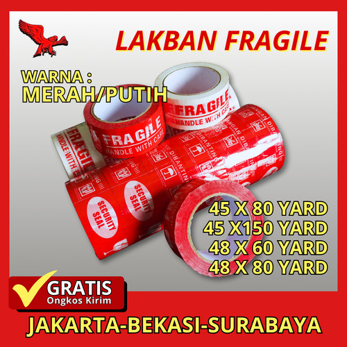 Lakban Packing Fragile merah, putih, Lakban olshop oren, dan hijau