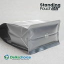 Kemasan Kopi FLAT BOTTOM FULL GUSSET VALVE SILVER Standing Pouch Coffee Bag Biji Bubuk Plastik Klip Ziplock DELKOCHOICE