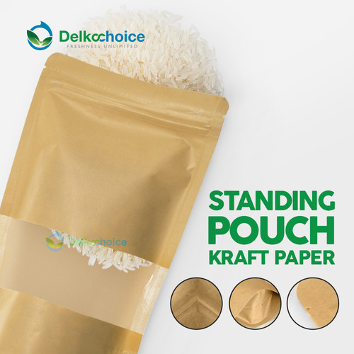 (PACK) Standing Pouch KRAFT PAPER Plastik Klip kemasan Kertas Food Grade Snack Makanan DELKOCHOICE