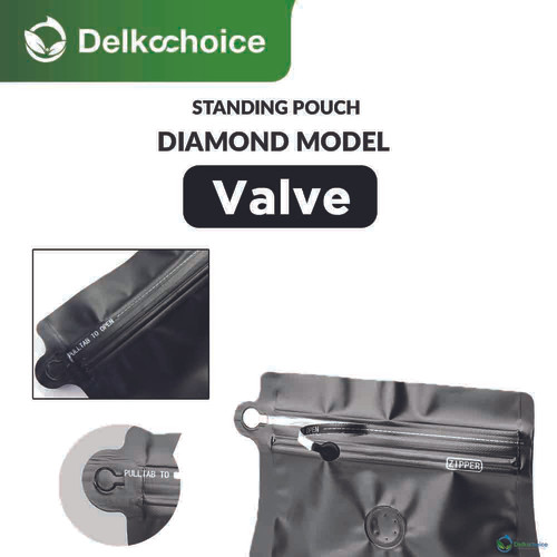 Flat Bottom DIAMOND Valve Standing Pouch Foil Ziplock Kemasan Kopi Coffee Bag DELKOCHOICE