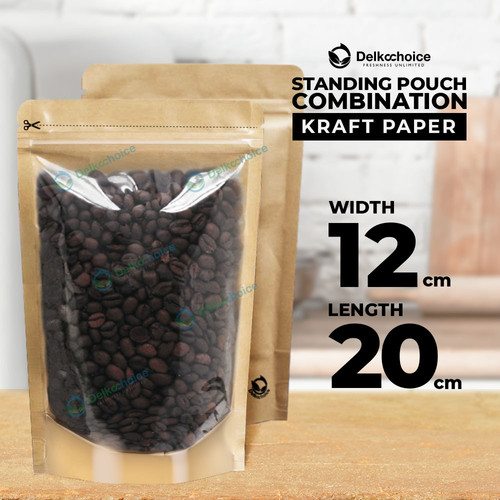 (PACK) Standing Pouch CLEAR KRAFT kemasan Kombinasi Transparan Bening Kertas Food Grade Snack Makanan DELKOCHOICE