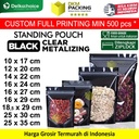 Standing Pouch CLEAR BLACK METALIZING Aluminium Foil Hitam Transparan Kombinasi Kemasan Makanan Ziplock DELKOCHOICE