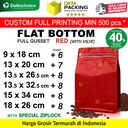 Kemasan Kopi FLAT BOTTOM FULL GUSSET VALVE RED Standing Pouch Coffee Bag Biji Bubuk Plastik Klip Ziplock DELKOCHOICE