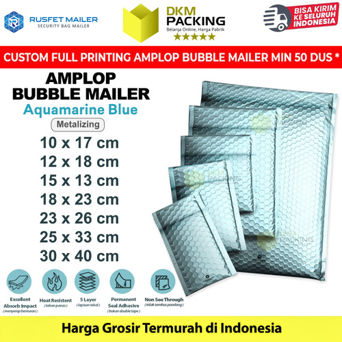 Amplop Bubble Wrap Envelope Bag AQUAMARINE BLUE Security Mailer RUSFET