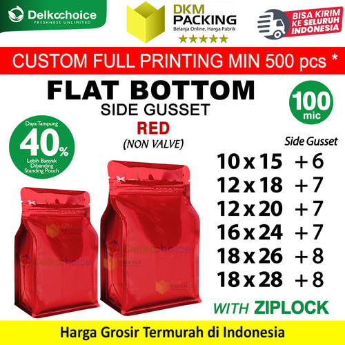 Flat Bottom Red Plastik Klip Standing Pouch Ziplock Kemasan Makanan