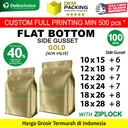 Flat Bottom Gold Plastik Klip Standing Pouch Ziplock Kemasan Makanan