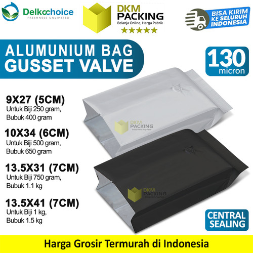 Kantong Alumunium Bag Gusset Valve Kemasan Bubuk Delkochoice