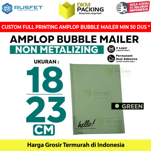 Amplop bubble mailer packing amplop bubble rusfet green murah 18x23 cm