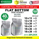Flat Bottom Silver Plastik Klip Standing Pouch Ziplock Kemasan Makanan