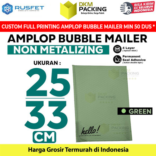Amplop Bubble Mailer Bag Green 25x33cm Polybubble Envelope RUSFET