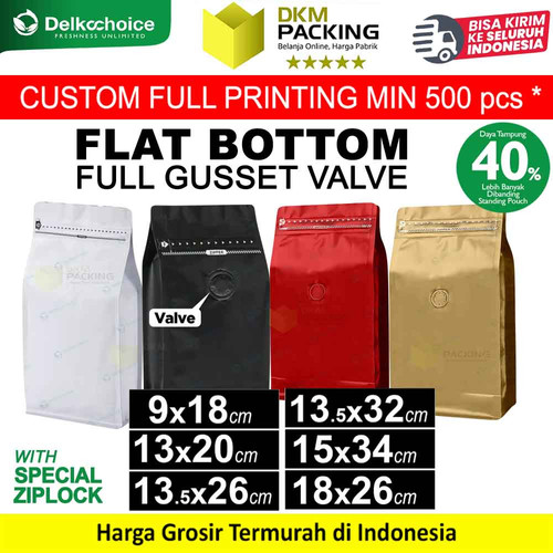 Kemasan Biji Bubuk Kopi FULL GUSSET VALVE Coffee Bag Pouch DELKOCHOICE