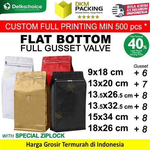 Coffee Bag Pouch FULL GUSSET VALVE Kemasan Biji Bubuk Kopi DELKOCHOICE