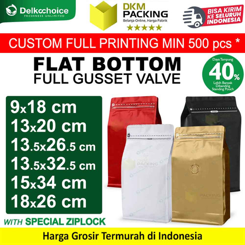 Coffee Bag Flat Bottom Kemasan Biji Kopi FULL GUSSET VALVE DELKOCHOICE
