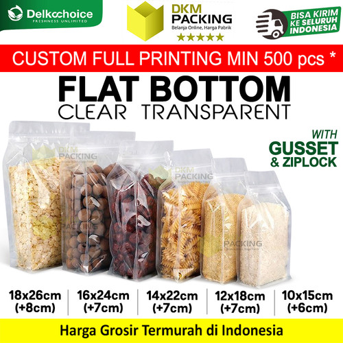 Flat Bottom Clear Bening Transparan Plastik Kemasan Makanan 16x24cm