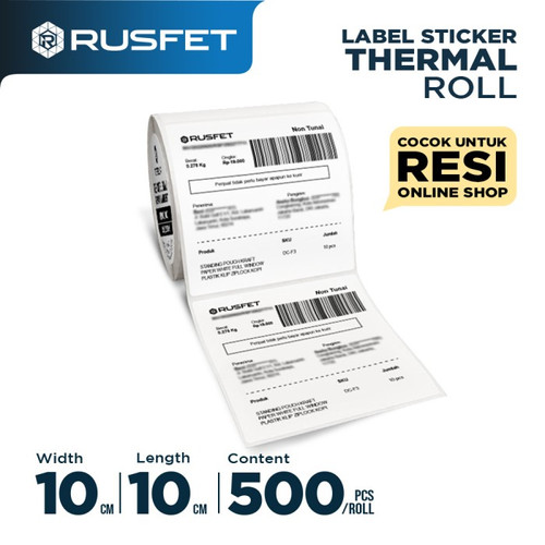 Label Sticker Thermal Paper Roll Resi OLSHOP 10x10cm RUSFET / DUS OJOL