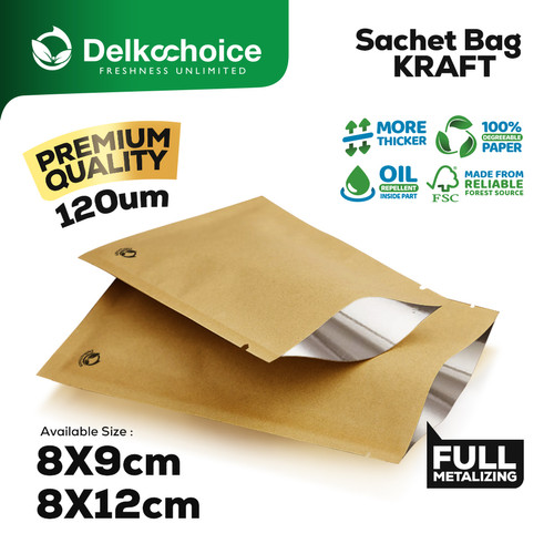 Sachet Bag Kraft Paper PREMIUM Metalizing FOOD GRADE Delkochoice 8x12