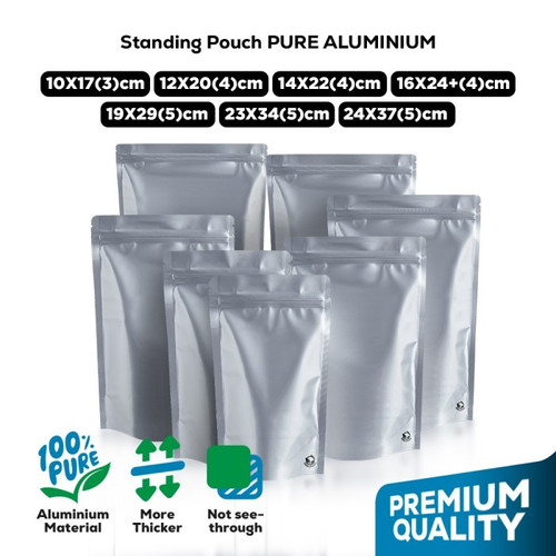 PURE ALUMUNIUM FOIL Standing Pouch Ziplock Kemasan Makanan Delkochoice