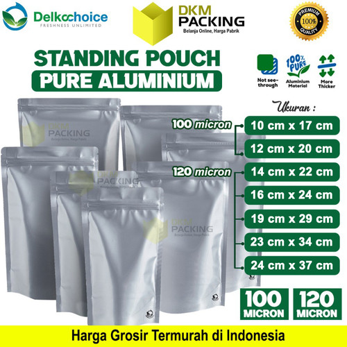 Standing Pouch PURE ALUMUNIUM FOIL Kemasan Ziplock Delkochoice 24x37cm