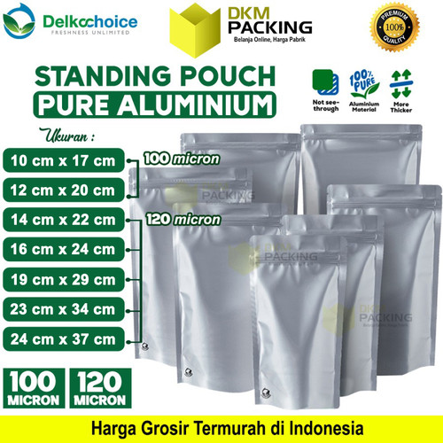 Standing Pouch PURE ALUMUNIUM FOIL Kemasan Ziplock Delkochoice 19x29cm
