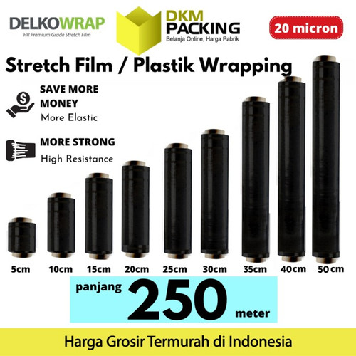 Plastik Wraping Stretch Film 40cm x 250m HITAM DELKOWRAP / SATUAN