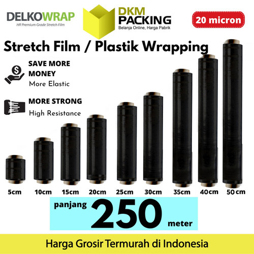 Plastik Wraping Stretch Film 40cm x 250m DELKOWRAP HITAM / SATUAN