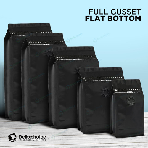 Kemasan Biji Bubuk Kopi FULL GUSSET VALVE Coffee Bag Pouch Flat Bottom
