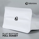 Kemasan Kopi FLAT BOTTOM FULL GUSSET VALVE WHITE Standing Pouch Coffee Bag Biji Bubuk Plastik Klip Ziplock DELKOCHOICE