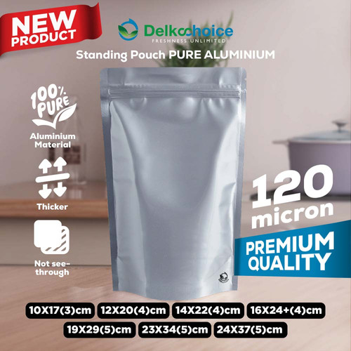 Standing Pouch PURE ALUMUNIUM FOIL Kemasan Ziplock Delkochoice 24x37cm