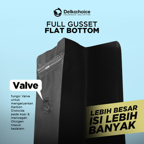 Kemasan Biji Bubuk Kopi FULL GUSSET VALVE Coffee Bag Pouch Flat Bottom