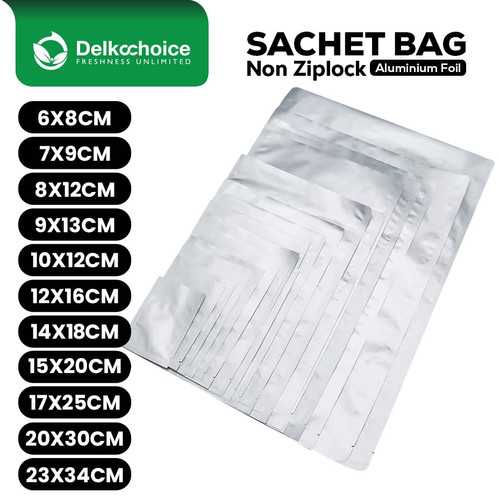 Kemasan SACHET BAG PURE ALUMINIUM Full Foil Non Ziplock Bungkus Plastik Saset Bumbu Bubuk Snack Makanan Foodgrade DELKOCHOICE