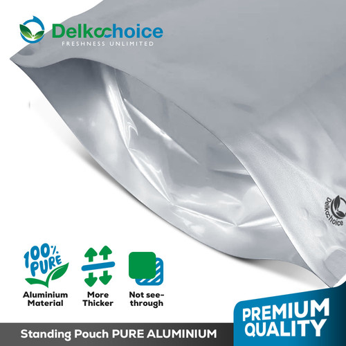 Standing Pouch PURE ALUMUNIUM FOIL Kemasan Ziplock Delkochoice 19x29cm