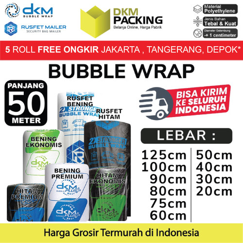 Plastik Bubble Wrap Packing 50M DKM+ RUSFET Bubblewrap TEBAL ROLL