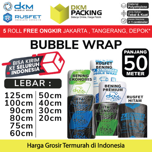 Plastik Bubble Wrap Packing 50M RUSFET DKM+ TEBAL Bubblewrap ROLL