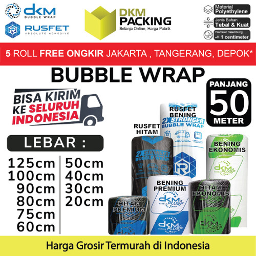 Plastik Bubble Wrap Packing 50M TEBAL RUSFET DKM+ Bubblewrap ROLL