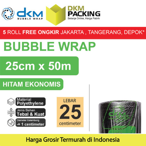 Plastik Bubble Wrap Hitam Ekonomis 25CM x 50M TEBAL DKM+ Bubblewrap