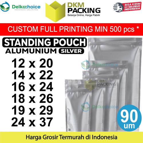 Standing Pouch Silver Alu Foil Metalizing Kemasan Makanan Delkochoice