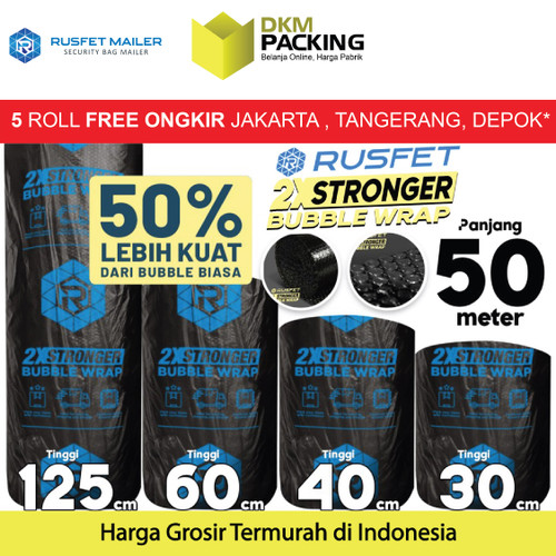 Plastik Bubble Wrap 50Meter HITAM RUSFET Bubblewrap Buble Packing ROLL