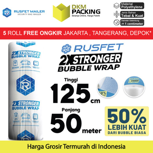 Plastik Bubble Wrap 125cm x 50m RUSFET Bubblewrap Packing Babel / ROLL