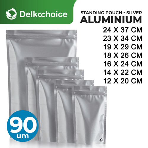 Standing Pouch Silver Alu Foil Kemasan Makanan 16x24cm Delkochoice