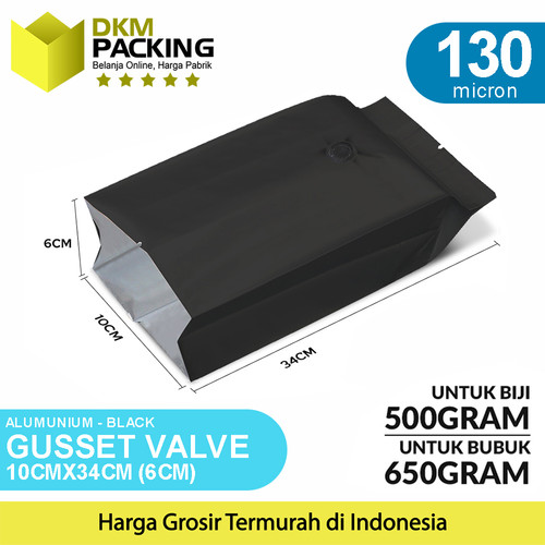 Kantong Alumunium Bag Gusset Valve Hitam Kemasan Bubuk Delkochoice