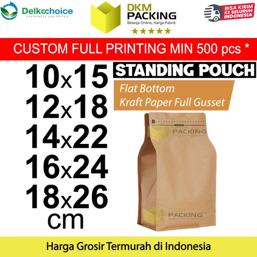 Coffe Bag Kemasan FLAT BOTTOM Biji Bubuk Standing Pouch DELKOCHOICE