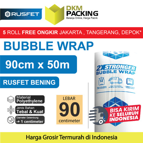 Plastik Bubble Wrap Packing 90CMx50M Bubblewrap DKM RUSFET TEBAL ROLL