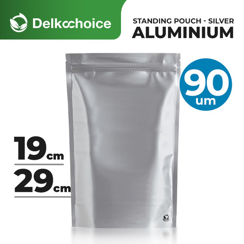 Standing Pouch Silver Alu Foil Kemasan Makanan 14x22cm Delkochoice